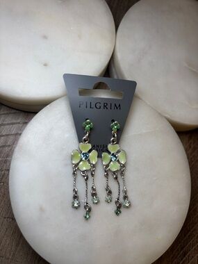 226 Pilgrim Pale Green Floral Dangle Earrings with Crystal Drops